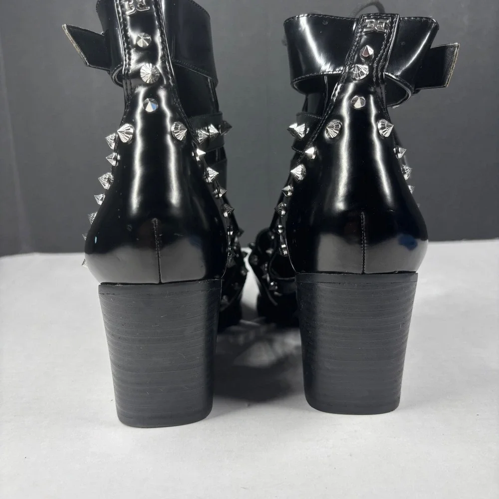 Sam Edelman Elana Black Studded Buckle Lace Up Booties Womens 10 Cutout Punk NEW - Picture 5 of 9